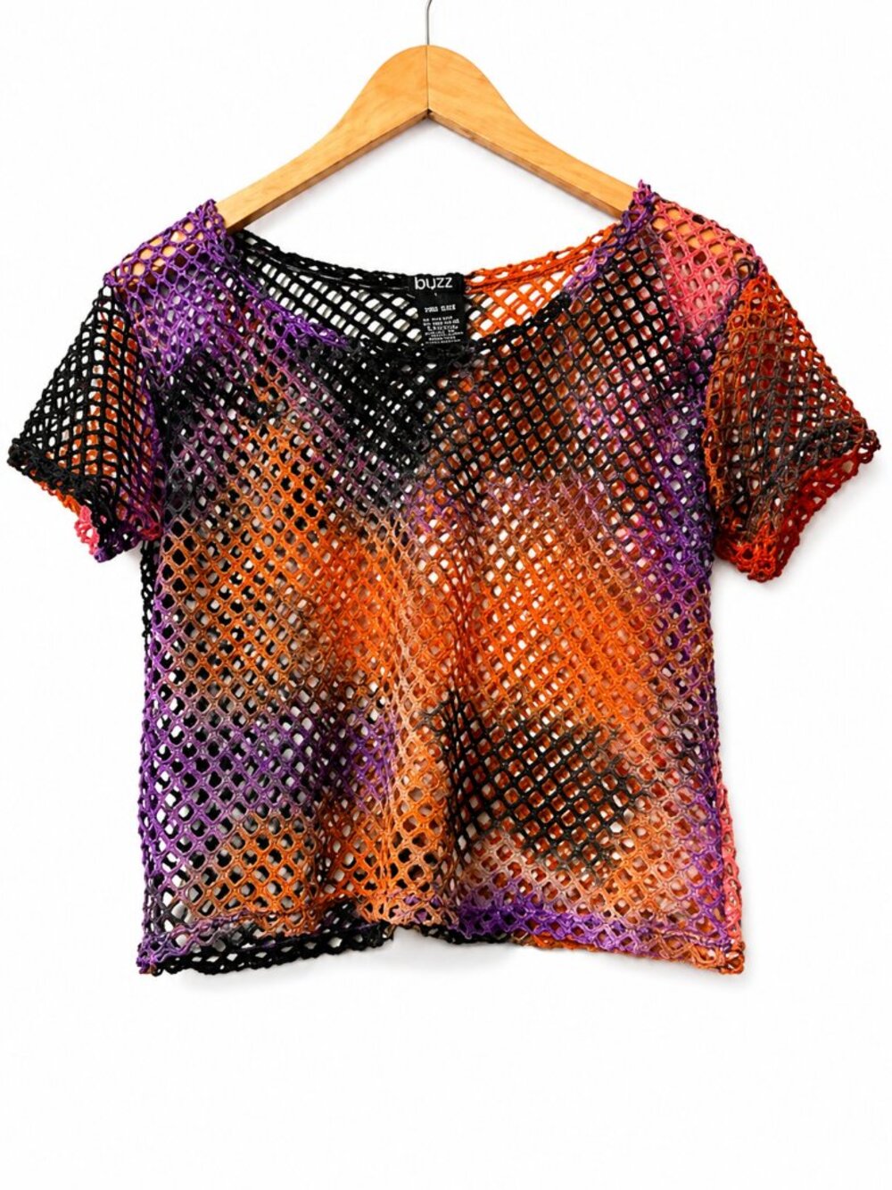 Buzz Halloween Tie Dye Fishnet Mesh Rave Festival Top Black Orange Purple Sz OS